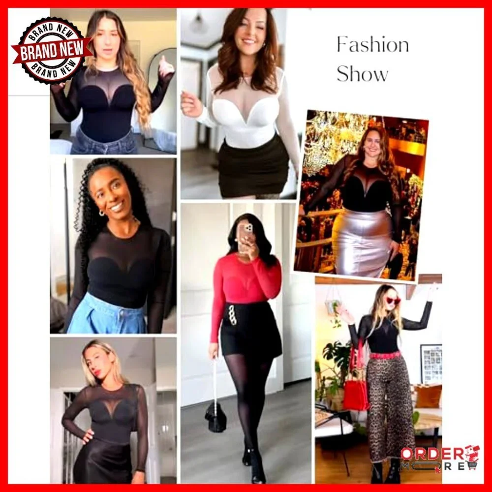 Long Sleeve Mesh Bodysuit Tummy Control Shapewear Fall Outfit Top